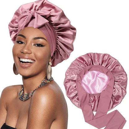 Double Layer Satin Hair Cap For Sleeping Bonnets For Women Round Haircare Women Headwear Night Hat Reversible Head Cover Badiee Stylez