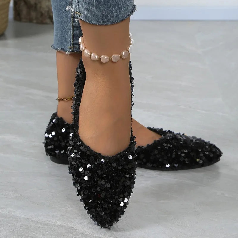 Sequin Designer 2025 Spring New Style Fashion Round Toe Non-slip Flat Shoes Casual Comfortable Shallow Mouth Women's Loafers