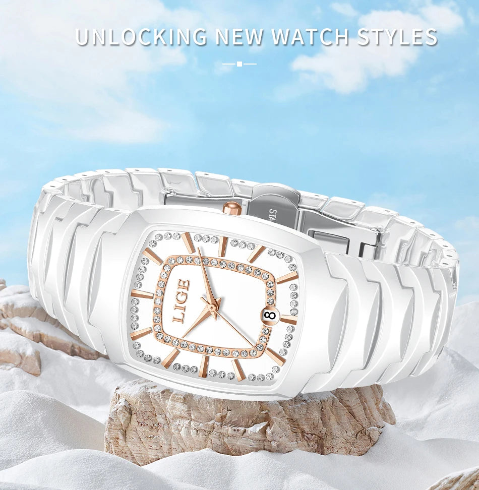 LIGE New Ladies Waterproof Watch Luxury Ceramic Braceletz Women Watches Creative Fashion Original Elegant Quartz Wristwatch Gift