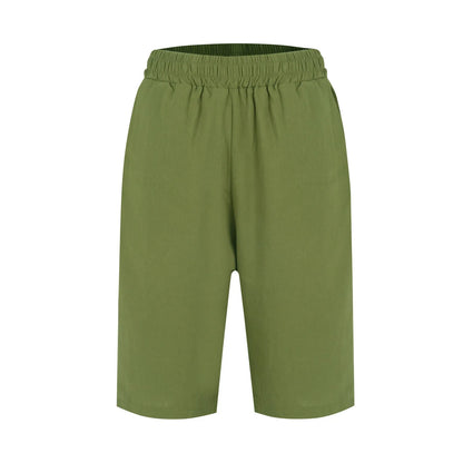 Womens Capris Cotton Linen Pants Drawstring Elastic Waist Pants Casual Cropped Trousers Daily Breeches Five Half Pants Pantalone