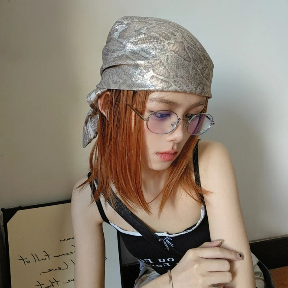 Headwear Y2K Snake Print Hair Scarf Soft Hip Hop Serpentine Hair Band Square Turban Snake Punk Bandana Streetwear
