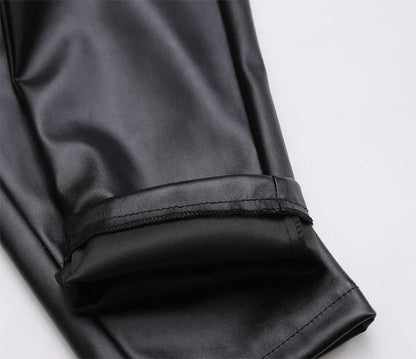 Men's Leather Pants Skinny Fit Elastic Fashion PU Leather Biker's Trousers Nightclub Party & Dance Pants Thin