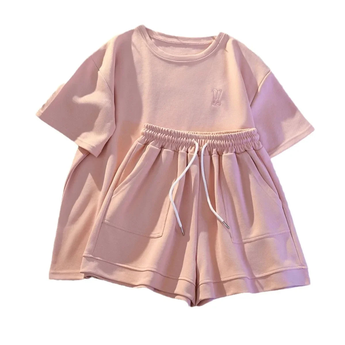 Summer Casual Fashion Embroidered Short Sleeve Shorts Set Women Loose Two Piece Comfortable Sports Set White Outwear Badiee Stylez