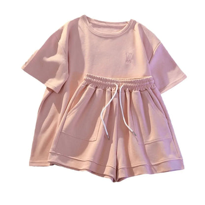 Summer Casual Fashion Embroidered Short Sleeve Shorts Set Women Loose Two Piece Comfortable Sports Set White Outwear Badiee Stylez