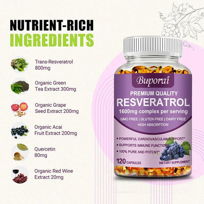 Resveratrol Capsules - Anti-aging, Antioxidant, Skin Support, Cardiovascular Health