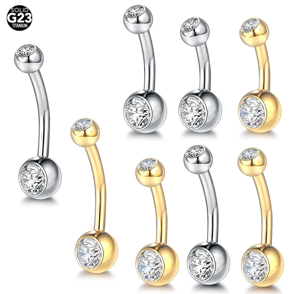 10pcs/lot Titanium CZ Crystal Belly Button Ring Navel Bar Piercing 6/8/10/12mm Belly Nombril Piercing Sexy Jewelry for Women 14G Badiee Stylez