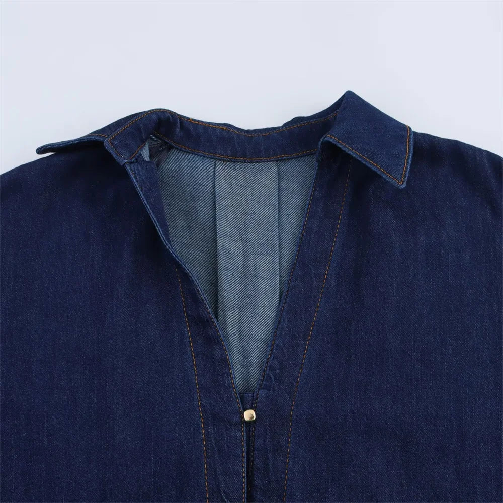 UNIZERA 2025 Women Denim Set Loose Fit Button Down Shirt With Wide Leg Pants Fashionable Casual Wear for Women