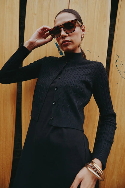 AS AW25 new design knitting cable cardigan + ribbing mockneck dress maxi length match for lady wear