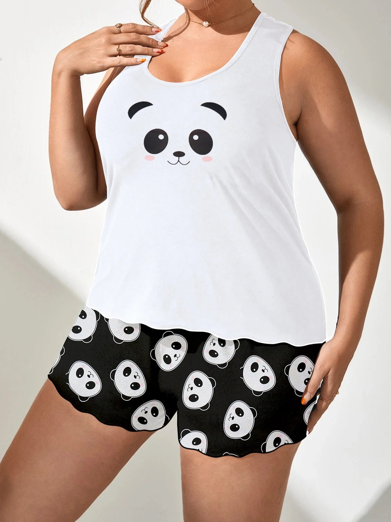 Suspender shorts pajamas large size pajamas large size pajamas milk silk women's pajamas women's home clothes suspender pa Panda Cartoon