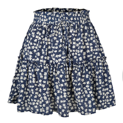 2025 Hot Sexy Ins Women's High Waist Fashion Printed Skirt Bohemian Style Small Floral A-line Female Mini Skirts Womens Navy