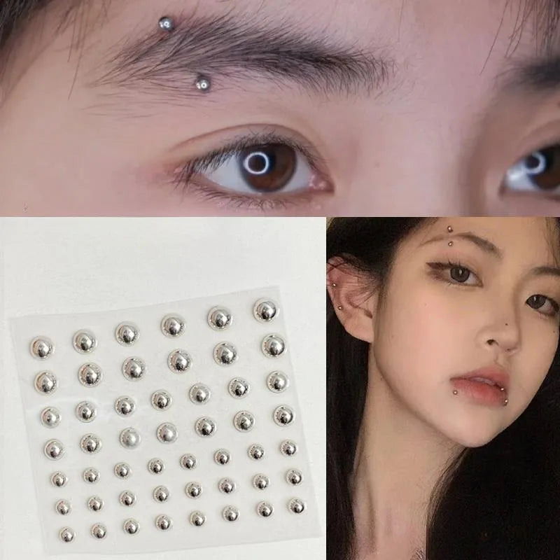 Stainless Steel Fake Nose Ring Sticker Non Piercied Lip Nails Ear Stud for Women Men Pack Fake Eyebrow Lip Piercing Body Jewelry Badiee Stylez