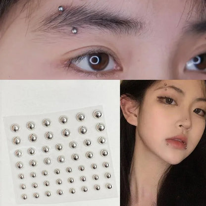 Stainless Steel Fake Nose Ring Sticker Non Piercied Lip Nails Ear Stud for Women Men Pack Fake Eyebrow Lip Piercing Body Jewelry Badiee Stylez