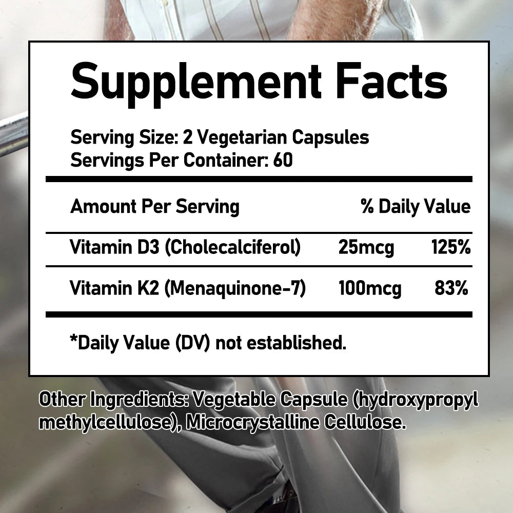 Vitamin K2 (MK7) and D3 Supplements - Bones, Teeth, Muscles, Joints, Heart, Immune Support and Calcium Absorption
