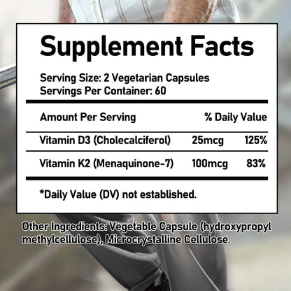 Vitamin K2 (MK7) and D3 Supplements - Bones, Teeth, Muscles, Joints, Heart, Immune Support and Calcium Absorption