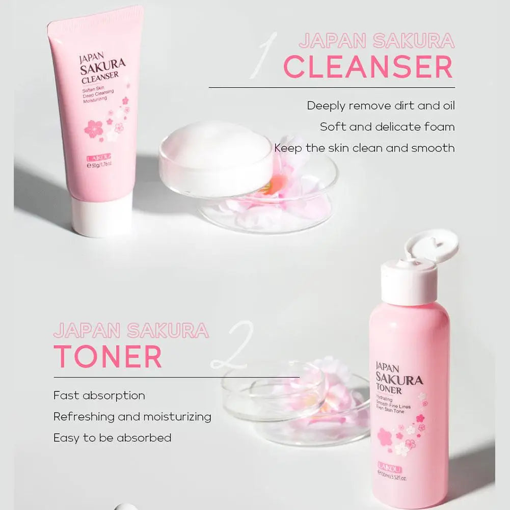 6pcs/Set Sakura Skin Care Sets Face Cream Serum Toner Facial Cleanser Sunscreen Eye Cream Face Skin Care Set Product Gift box Badiee Stylez