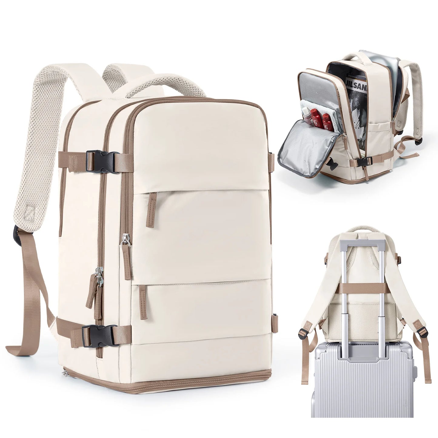 Women Men Hand Luggage Backpack Business College Laptop Travel Backpack Waterproof Carry on mochila viaje cabina avion 40x20x25 Brown Beige