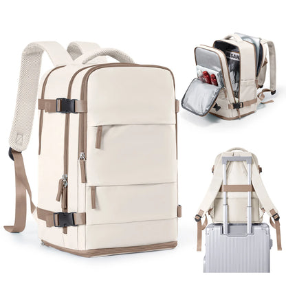 Women Men Hand Luggage Backpack Business College Laptop Travel Backpack Waterproof Carry on mochila viaje cabina avion 40x20x25 Brown Beige