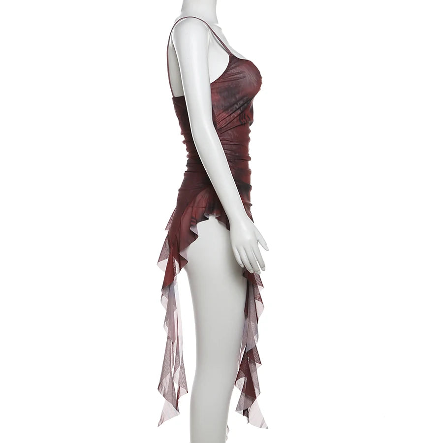 Nibber Sweet 2025 Summer Sisters Party Gradient Retro Ruffles Gentle Sexy Hot Cool Cool Women'S Thin Mini Tassel Sling Dress