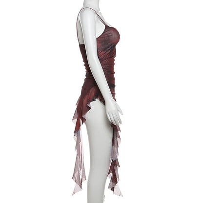 Nibber Sweet 2025 Summer Sisters Party Gradient Retro Ruffles Gentle Sexy Hot Cool Cool Women'S Thin Mini Tassel Sling Dress