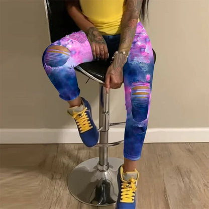 2025 New Ripped Jeans For Women Yellow Scratch Denim Pencil Pants High Waisted Stretch Skinny Hollow Out Sexy Female Mujer Blue
