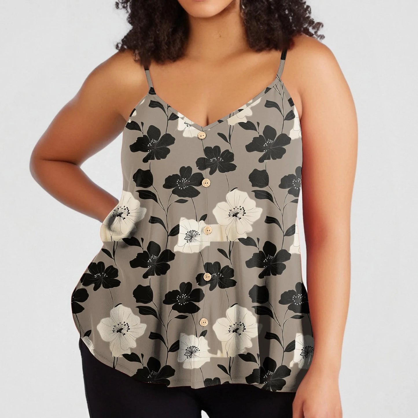 Plus size vest women's casual camisole top with adjustable shoulder straps v-neck sleeveless top fashion printed vest