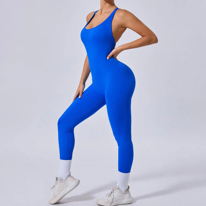 Rompers Yoga Sets Solid Black Hollow Out Bandage Backless Cross Jumpsuit for Women Fitness One-piece Gym Clothing Tracksuit