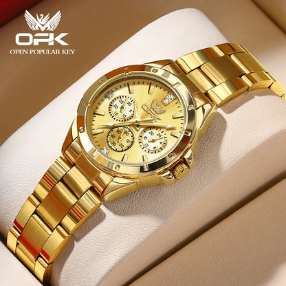 OPK 6001 Women's Watches Original Quartz Watch Waterproof Multifunctional Chronograph Ladies Watches Girls Gifts Reloj Mujer All Gold CHINA Yes