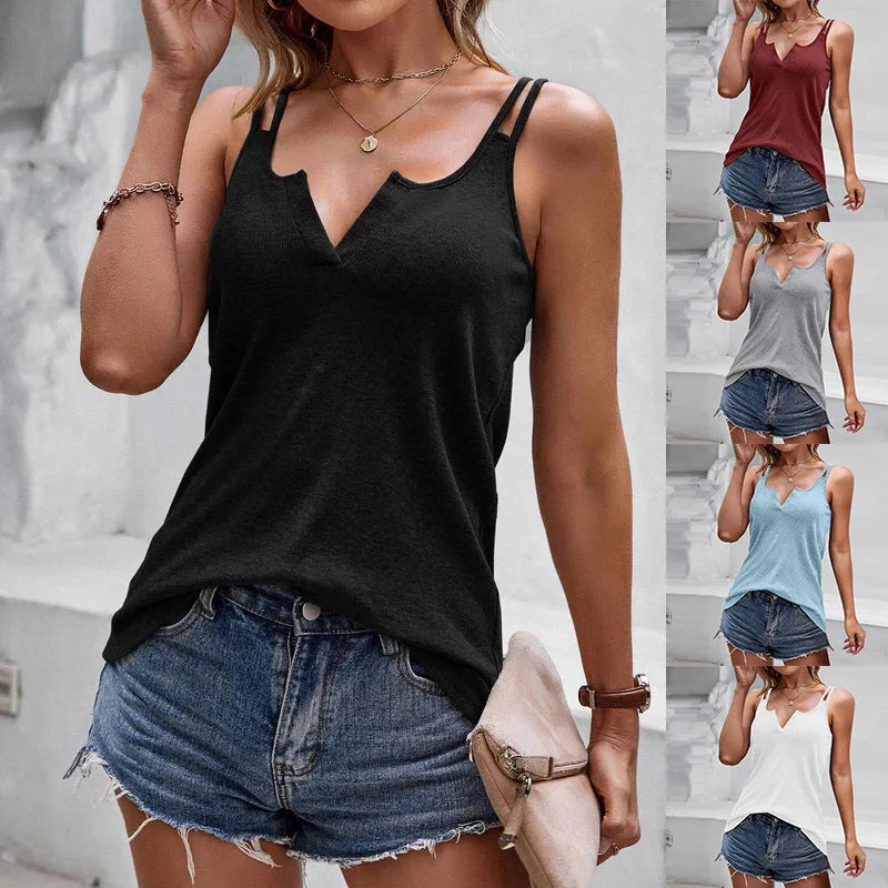 Solid color camisole V-neck with a sleeveless top