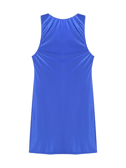 Women's Oil Glossy Stretch Tank Mini Dress Solid Color Sleeveless Tights Bodycon Short Dress Stretch U Neck Party Sundress