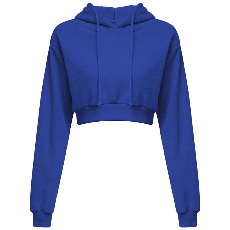 New Fashion Women Hoodie Sweatshirt Short Top Coat Sport Pullover Hooded Tops Female Autumn Winter Clothes Crop Top Hoodie Blue