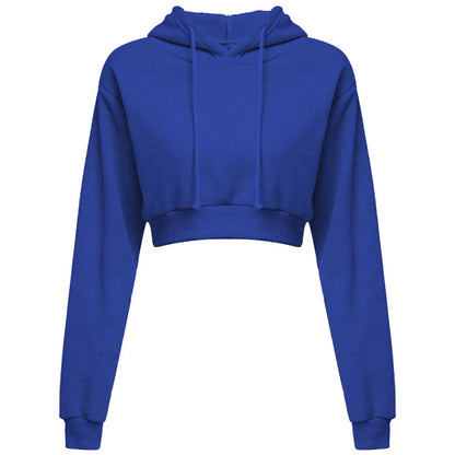 New Fashion Women Hoodie Sweatshirt Short Top Coat Sport Pullover Hooded Tops Female Autumn Winter Clothes Crop Top Hoodie Blue