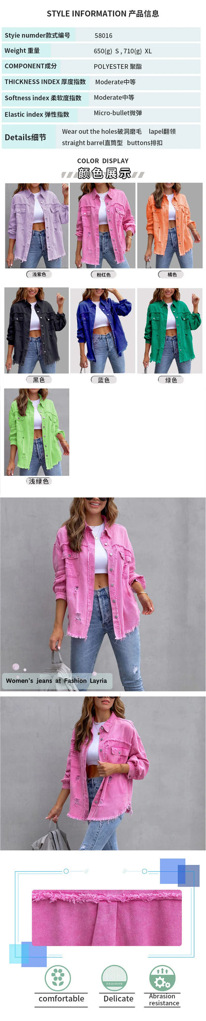 2025 Spring Autumn Shirt Style Denim Jacket Women Holes Raw-edges Jeancoat Casual Tops Female Oversize Loose Outerwear 7 Colors