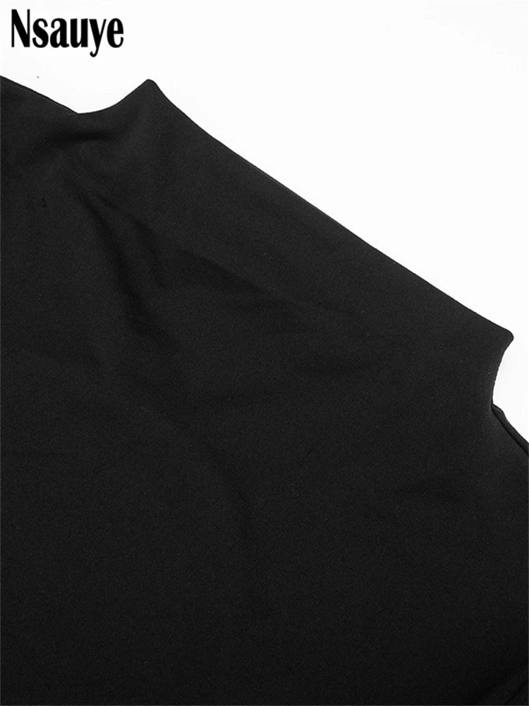 Nsauye Sexy Hollow Out Backless Lace Patchwork Slim Maxi Dresses For Women 2025 Autumn Winter Long Sleeve Long Dress Club Party