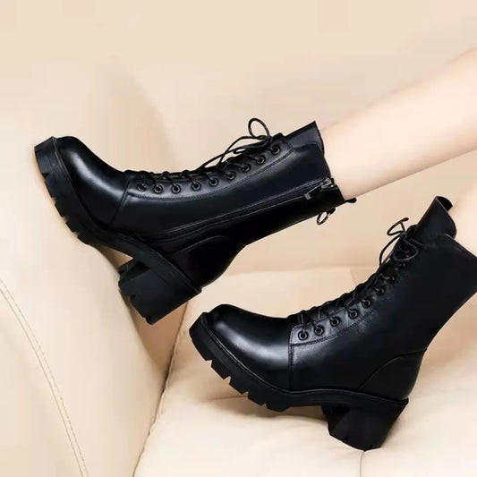 2025 Autumn and Winter New Ma Boots Female British Mid-tube Boots Korean Short Boots Tide Flat Female Leather Boots Women Shoes