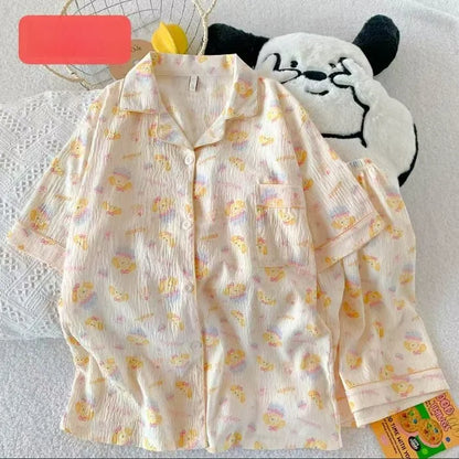 Cute Pink Cloud Cotton Spwear Bear Print Home Clothes Long Sve ort Sve Women's Comfortable Home Suit Summer Thin Y157