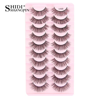 SHIDISHANGPIN 5/10Pairs False Lashes Cat Eye Eyelashes Eyelash Extension 3D Mink Half Lashes Natural Makeup faux Cils maquiagem 10 Pairs Y703