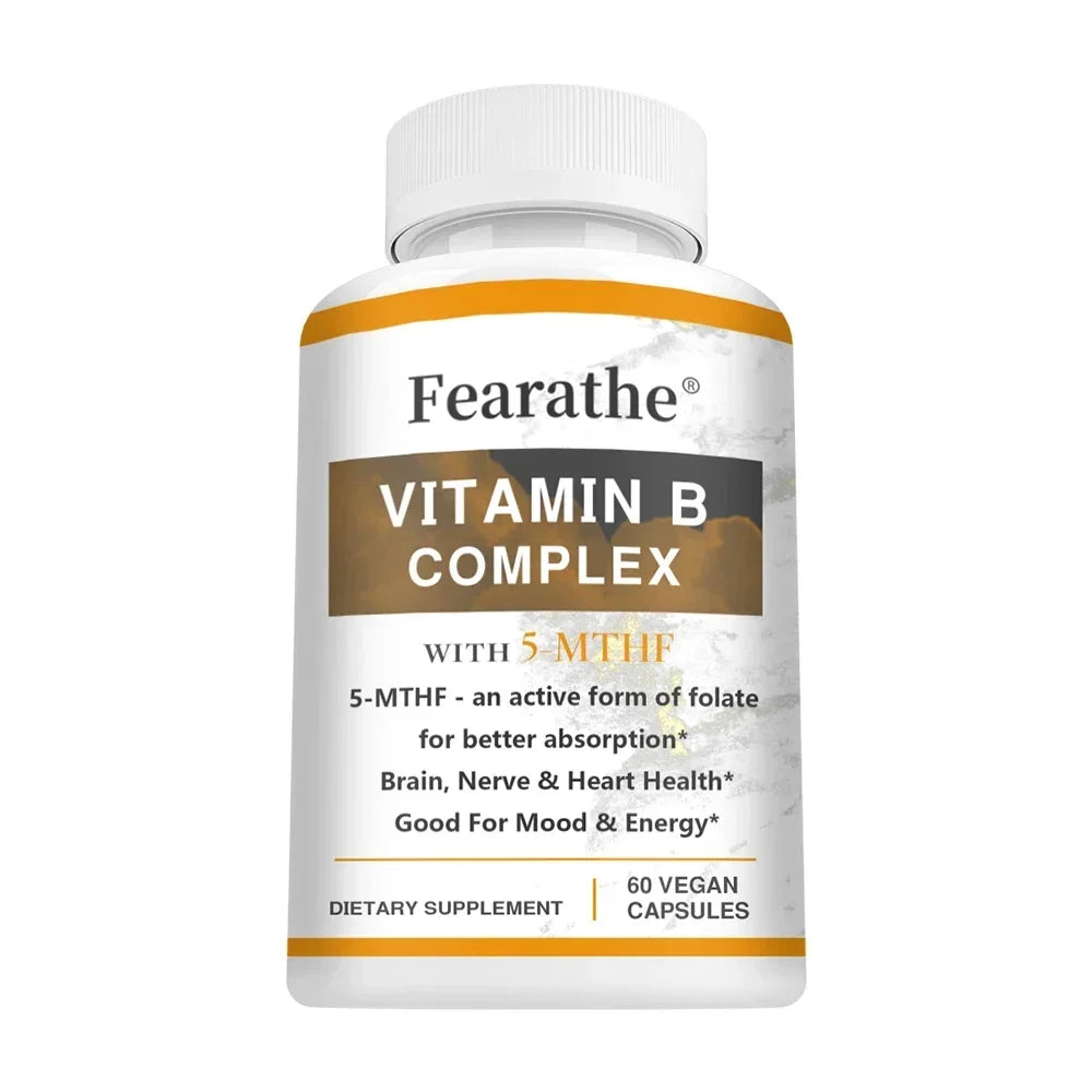 Vitamin B Complex Capsules, Containing Vitamins B1, B2, B3, B5, B6, B7, B9, B12, Help Enhance Energy and Immunity, Non-GMO 60 count-1 bottle