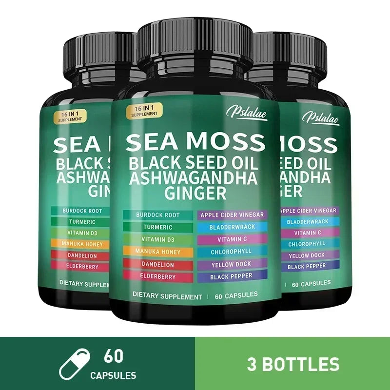 Sea Moss Supplement - Supports Thyroid Health, Anti-aging, Antioxidant, Improve Immunity, Detox, Beauty Health 60 Capsule-3bottles