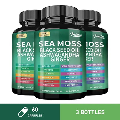 Sea Moss Supplement - Supports Thyroid Health, Anti-aging, Antioxidant, Improve Immunity, Detox, Beauty Health 60 Capsule-3bottles