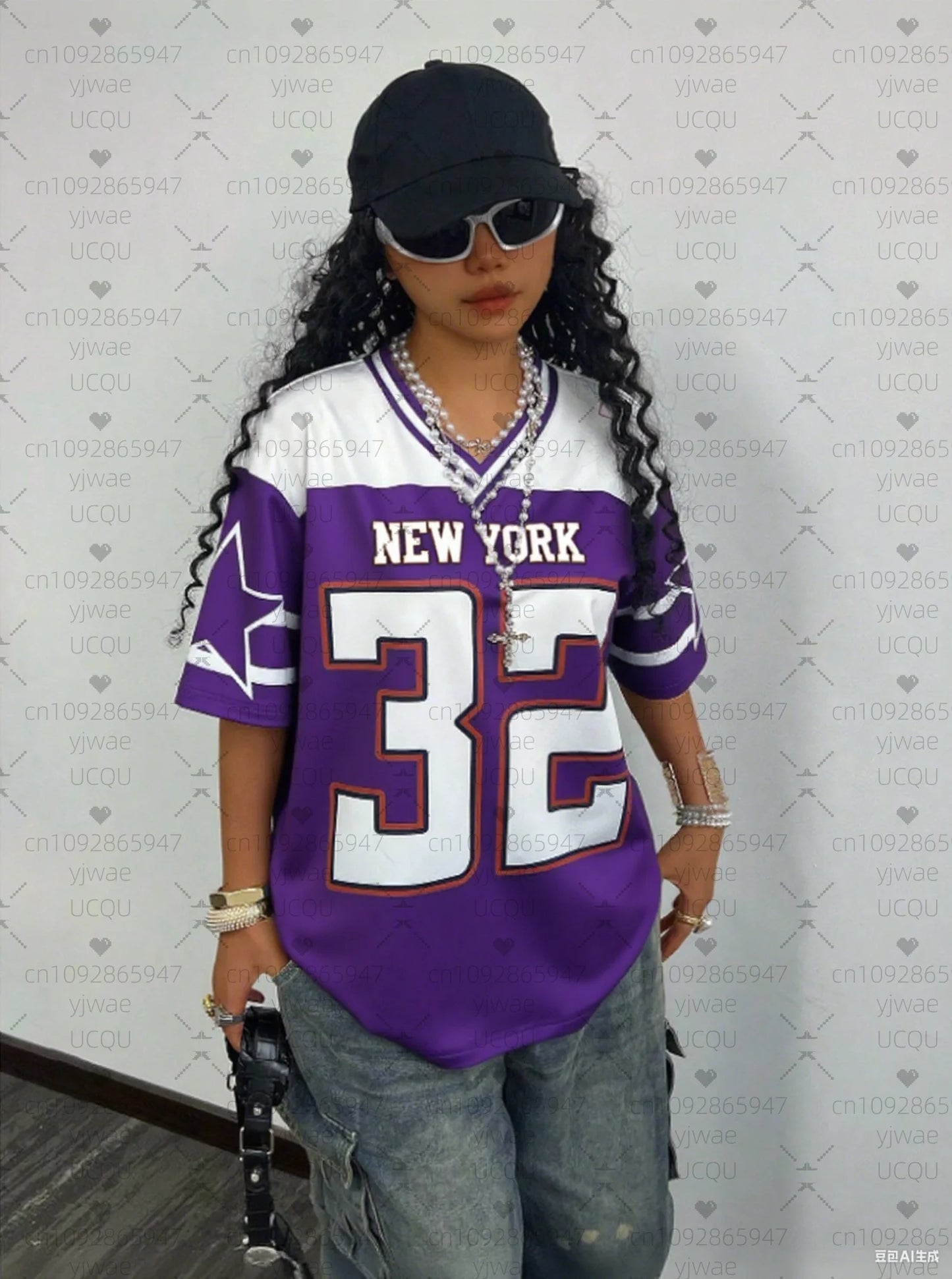 2025 Women Baseball Jerseys NEW YORK 32 Print V-Neck Short Sleeve T-Shirt Summer Tee Stripe Oversized Sport T-Shirt Badiee Stylez