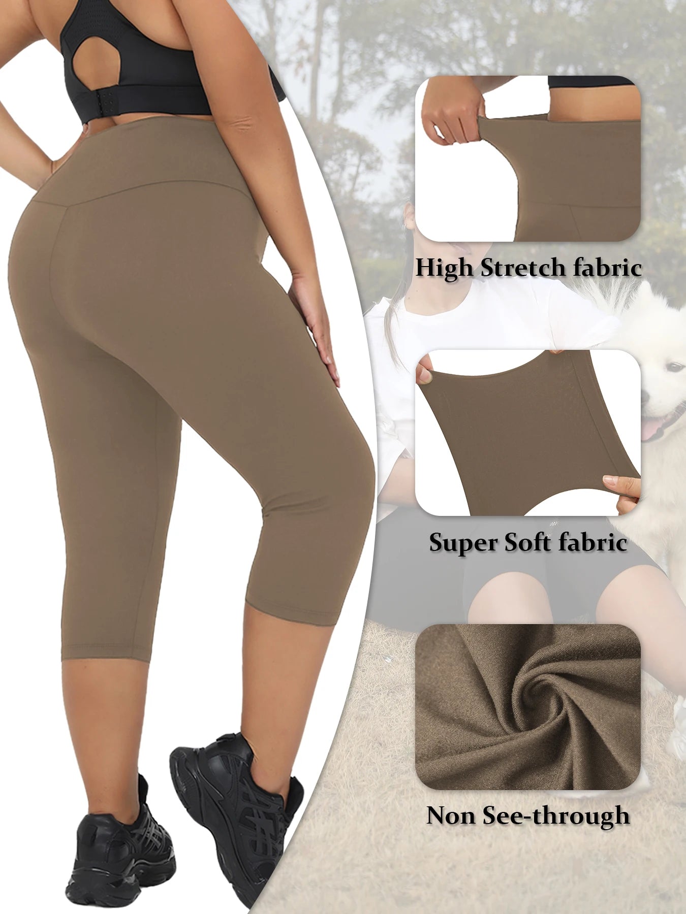 Plus Size Leggings for Women Super soft High Waisted Tummy Control Yoga Capri Pants No See Through Workout Running Leggings -3