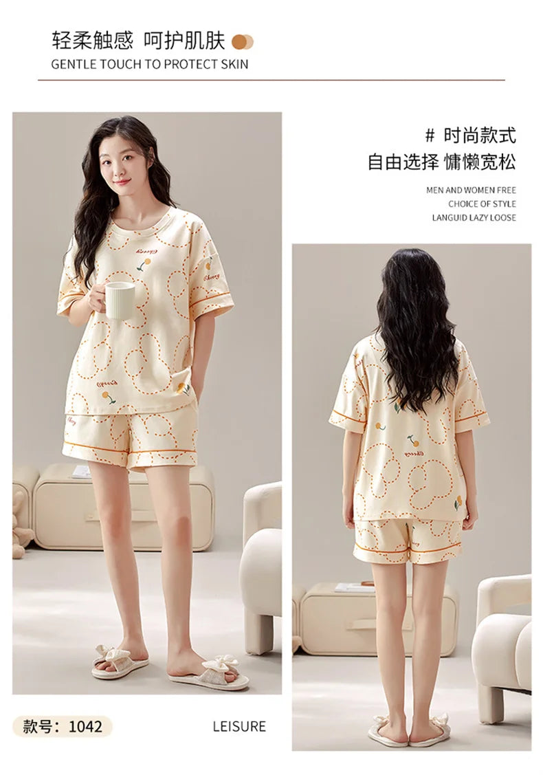 Summer 100% Cotton Women's Pajamas With Padded Bra Sweet Princess Cartoon Comfortable Short Sleeve Shorts Pajama Sets