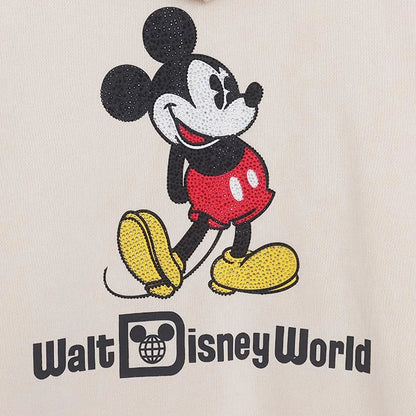 Disneyland Sweatshirt Castle Shining Mickey Disneyworld Letter Glitter Minnie Unisex Couple Women Zip Pocket Hooded Jumper Top