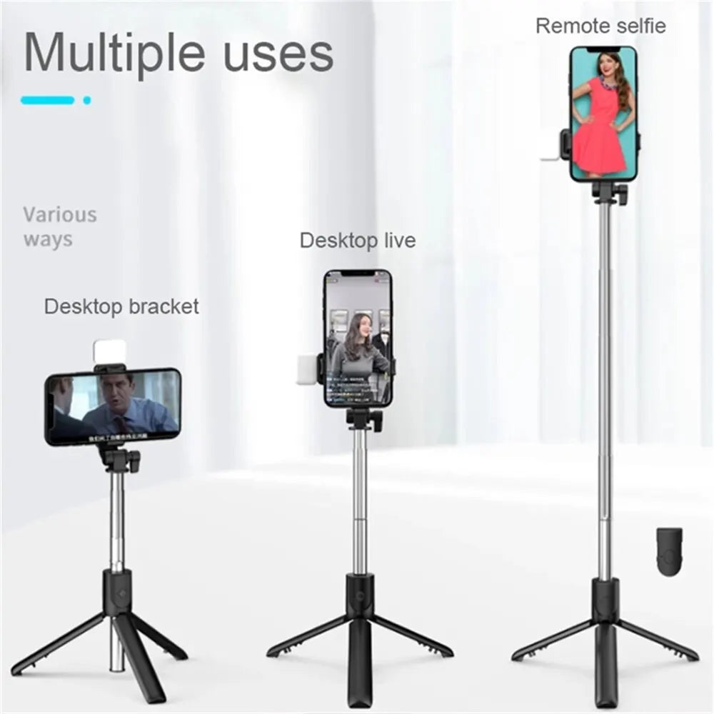 Portable Bluetooth Selfie Stick Tripod Holder with Remote Shutter Fill Light Extendable Wireless Remote Retractable Phone Stand Badiee Stylez