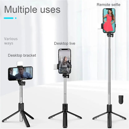 Portable Bluetooth Selfie Stick Tripod Holder with Remote Shutter Fill Light Extendable Wireless Remote Retractable Phone Stand Badiee Stylez
