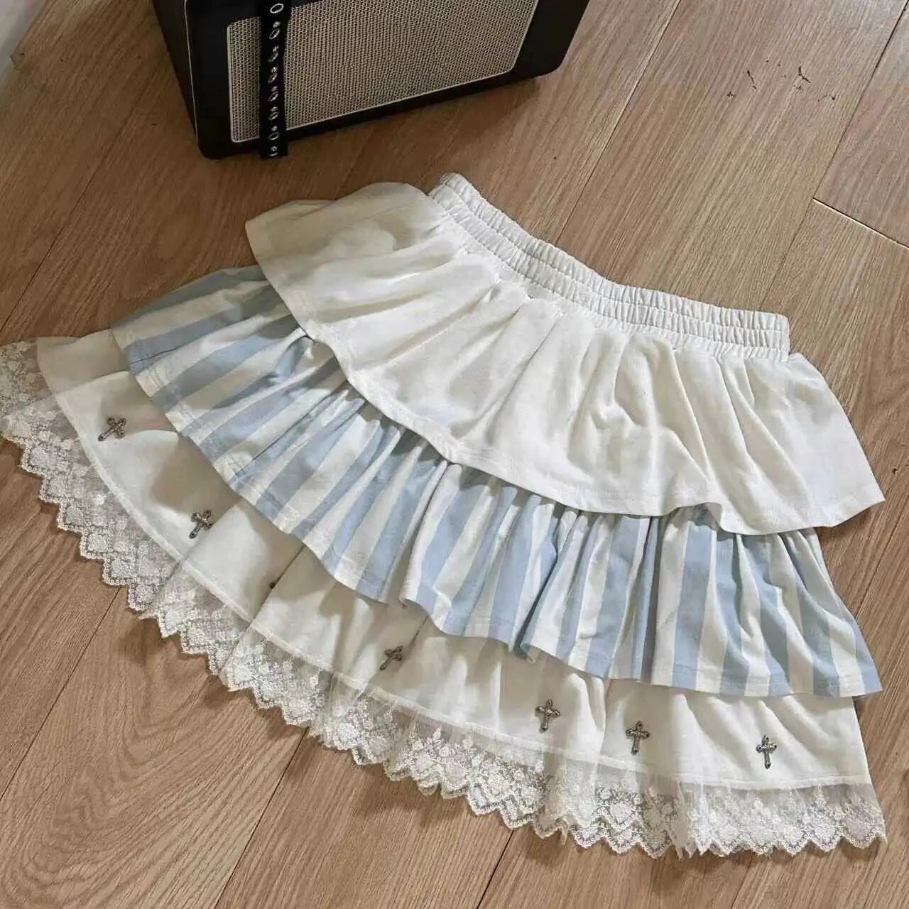 Gothic Y2k Elastic Waist Harajuku Y2k Short Skirt Women Hot Chick Chic Ruffle Subculture Skirts Design Retro Cake Skirt Lolita 140 Blue