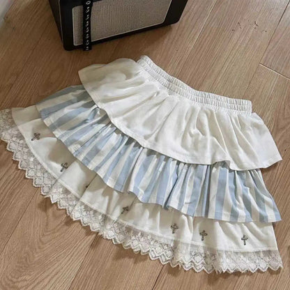 Gothic Y2k Elastic Waist Harajuku Y2k Short Skirt Women Hot Chick Chic Ruffle Subculture Skirts Design Retro Cake Skirt Lolita 140 Blue