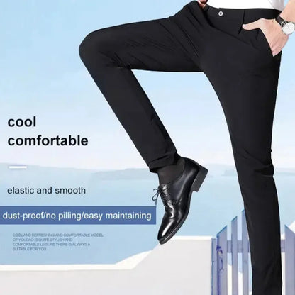 Men's ice silk suit pants Elastic mid-waist baggy trousers Straight business trousers