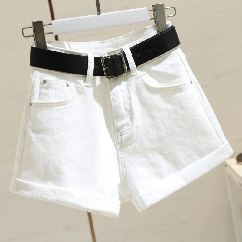 Women's Denim Shorts Summer 2024 New Loose Wide Leg Short Jeans Female Casual Clothes A-line Pants for Women WHITE