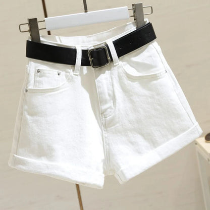 Women's Denim Shorts Summer 2024 New Loose Wide Leg Short Jeans Female Casual Clothes A-line Pants for Women WHITE